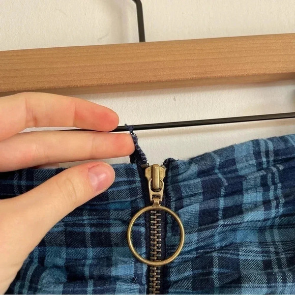 Ramy Brook Darla Pleated Mini Skirt Blue Plaid Zip Up Smocked School Girl XS - Picture 11 of 11